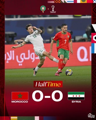 نتيجة مباراة المغرب وسوريا الشوط الأول.