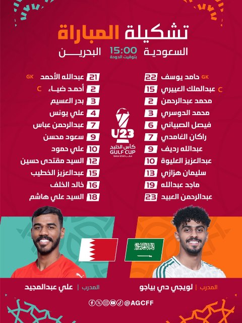قائمة المنتخب السعودي والبحريني كأس الخليج