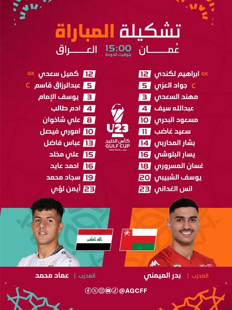 قائمة لاعبي عمان والعراق